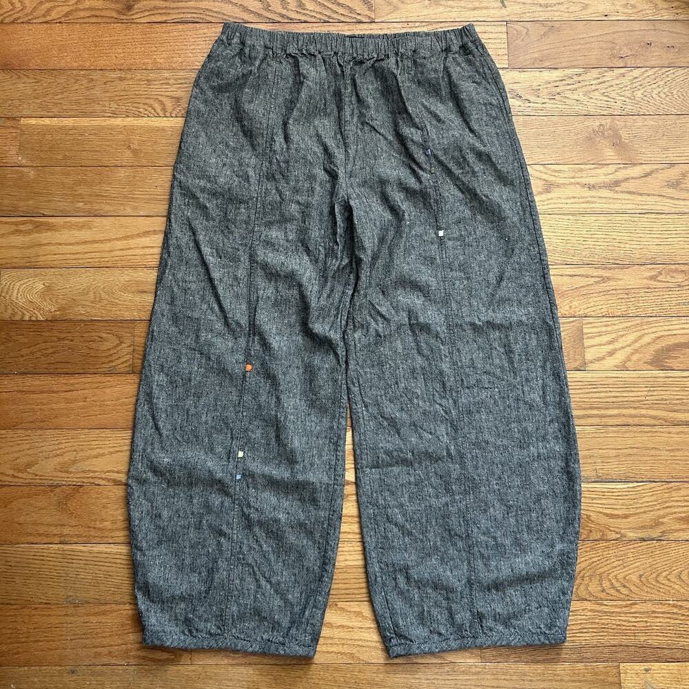 Vivid 100% Linen Barrel Wide Leg Baggy Pull On Pants Large